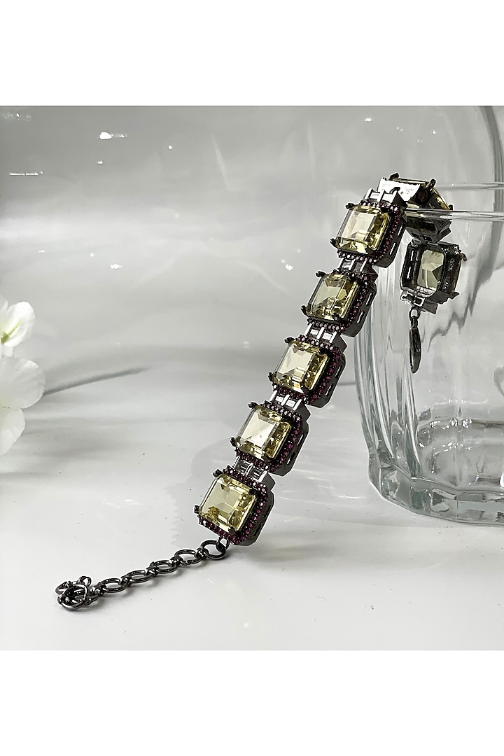 Black Rhodium Finish Yellow Semi-Precious Stone & Zircon Bracelet by Studio6 Jewels