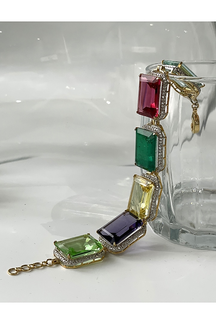 White Finish Navratna Stone Doublet Bracelet by Studio6 Jewels at Pernia's Pop Up Shop