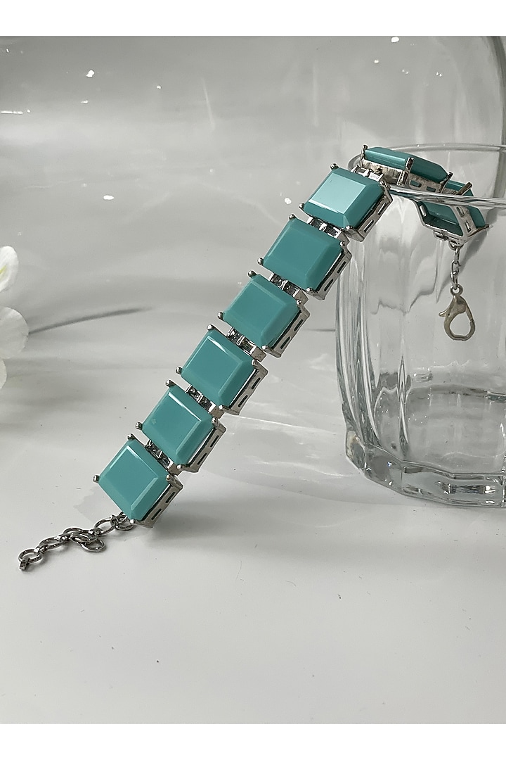 White Finish Turquoise Stone Doublet Bracelet by Studio6 Jewels at Pernia's Pop Up Shop