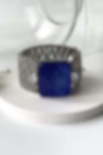 Black Rhodium Finish Synthetic Blue Stone & Zircon Bracelet by Studio6 Jewels