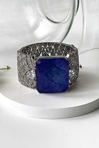 Black Rhodium Finish Synthetic Blue Stone & Zircon Bracelet by Studio6 Jewels