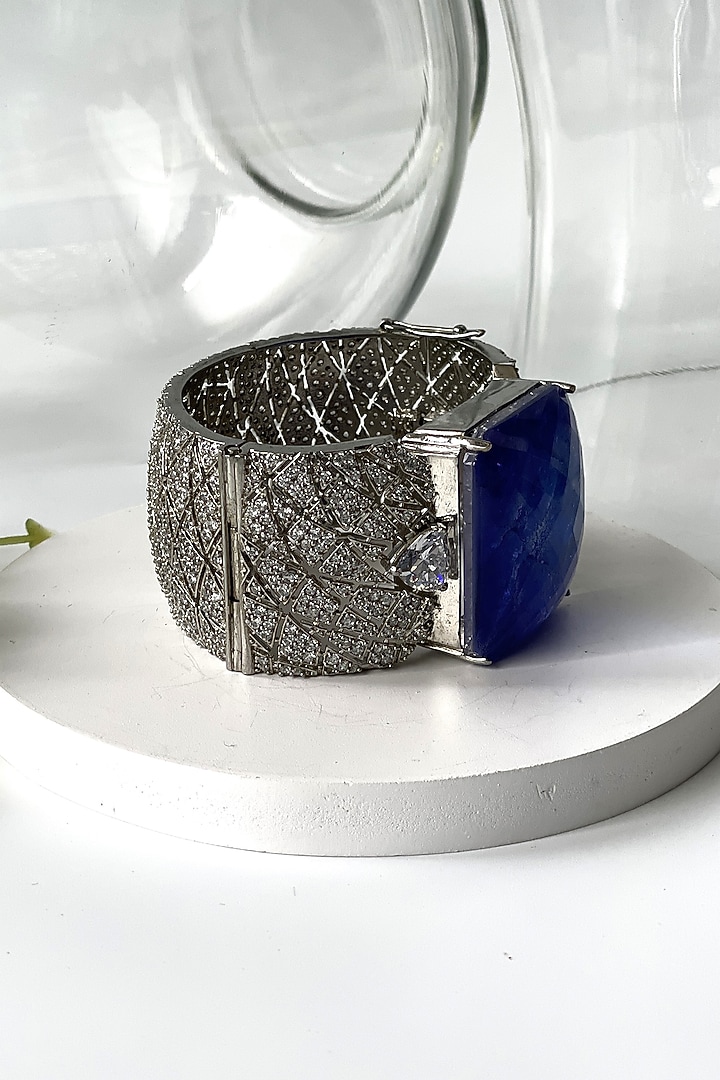Black Rhodium Finish Synthetic Blue Stone & Zircon Bracelet by Studio6 Jewels at Pernia's Pop Up Shop