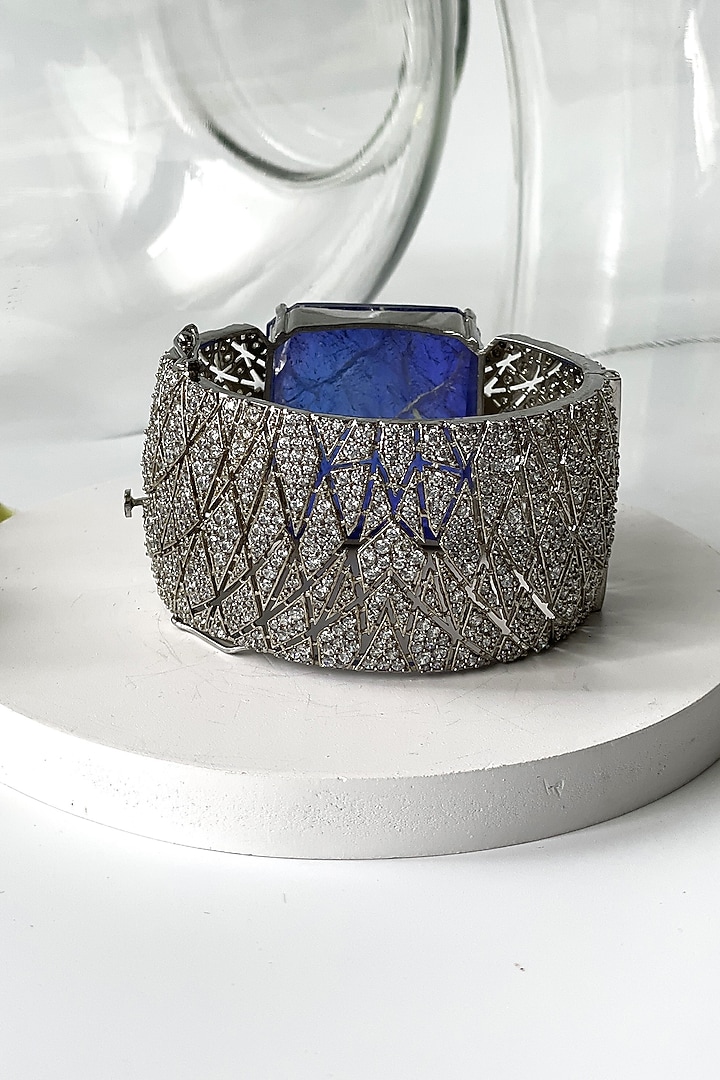 Black Rhodium Finish Synthetic Blue Stone & Zircon Bracelet by Studio6 Jewels at Pernia's Pop Up Shop