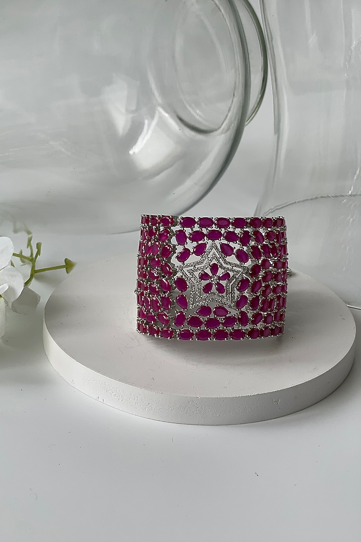 White Finish Synthetic Pink Stone & Zircon Bracelet by Studio6 Jewels at Pernia's Pop Up Shop