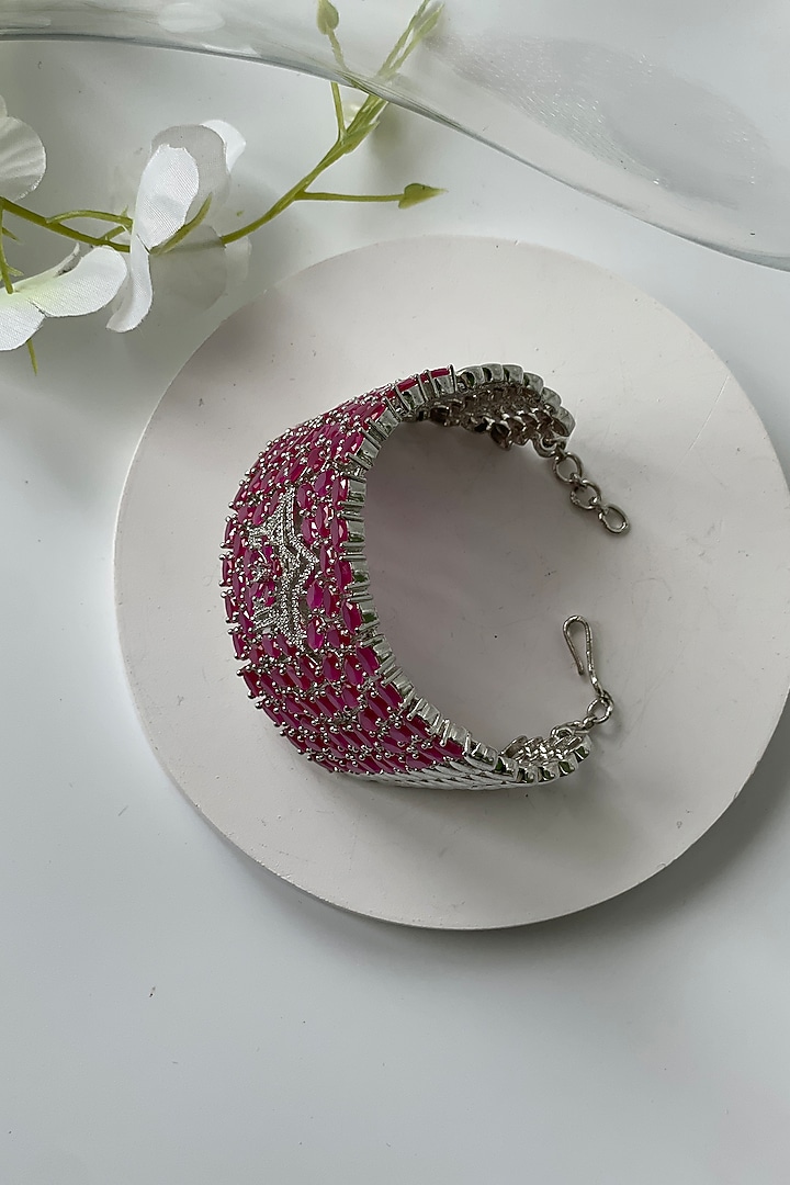 White Finish Synthetic Pink Stone & Zircon Bracelet by Studio6 Jewels at Pernia's Pop Up Shop