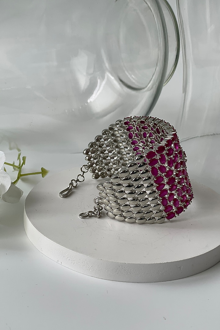 White Finish Synthetic Pink Stone & Zircon Bracelet by Studio6 Jewels at Pernia's Pop Up Shop