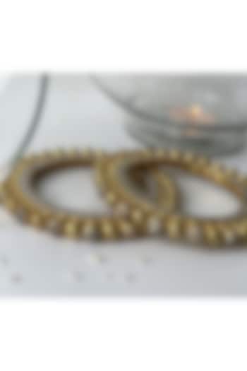 Gold Finish Kundan Polki Meenakari Bangles (Set of 2) by Studio6 Jewels at Pernia's Pop Up Shop