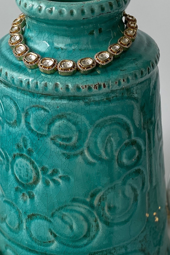 Gold Finish Kundan Polki Choker Necklace Set by Studio6 Jewels at Pernia's Pop Up Shop