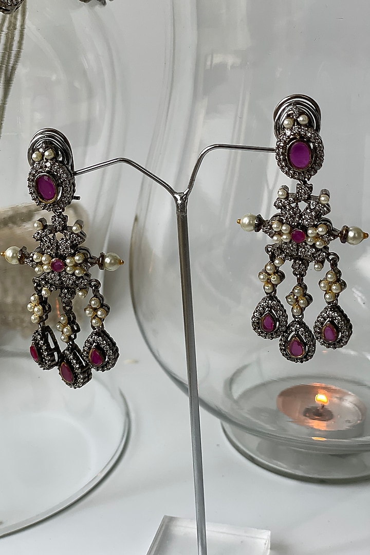 Black Rhodium Finish Kundan Polki & Ruby Synthetic Stone Choker Necklace Set by Studio6 Jewels at Pernia's Pop Up Shop