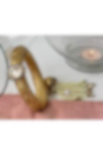 Gold Finish Kundan Polki & Pearl Tassel Openable Bangle by Studio6 Jewels at Pernia's Pop Up Shop