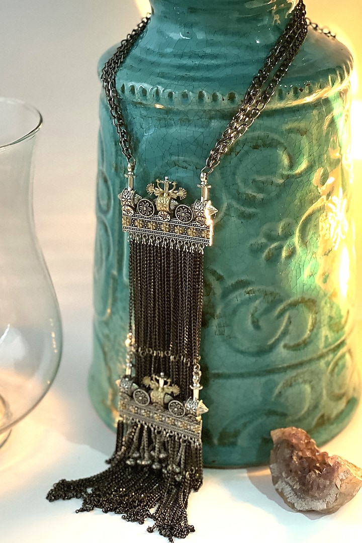 Black Rhodium Finish Oxidized Handmade Long Necklace by Studio6 Jewels