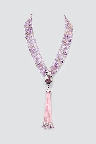 Purple Long Peacock Pendant Quartz Necklace by Studio6 Jewels