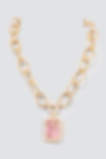 Gold Finish Pink Sapphire Necklace by Studio6 Jewels