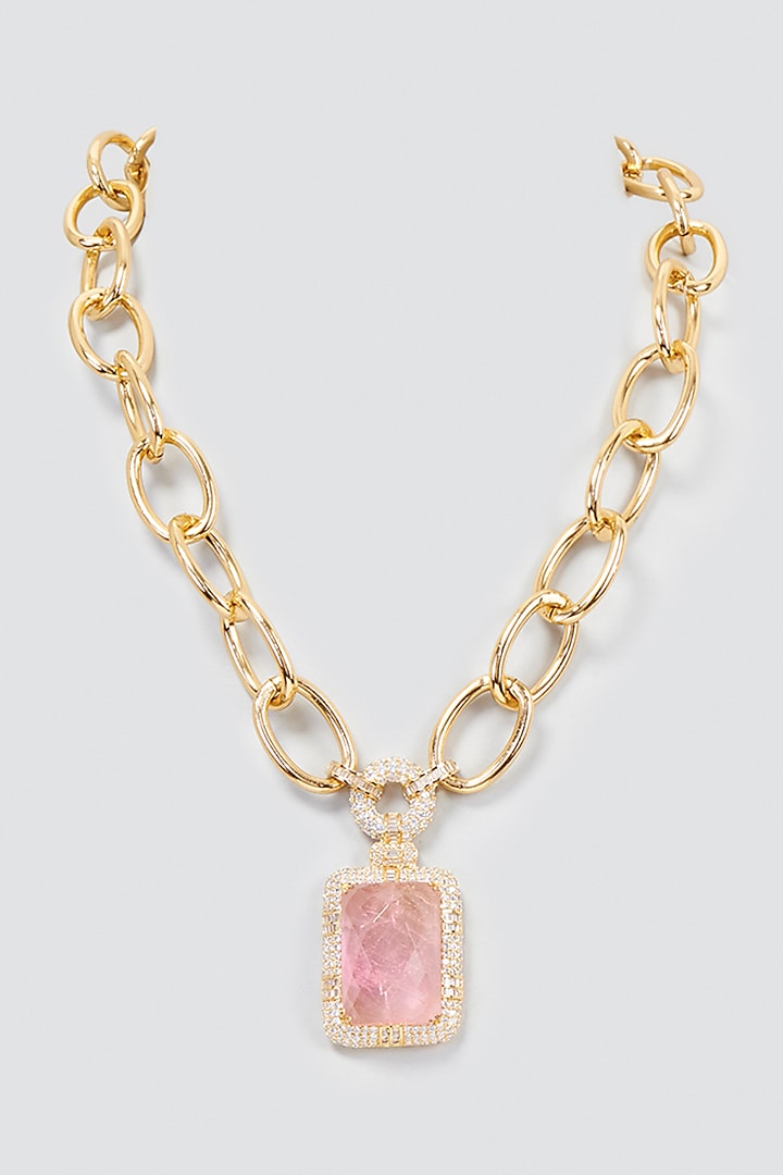 Gold Finish Pink Sapphire Necklace by Studio6 Jewels