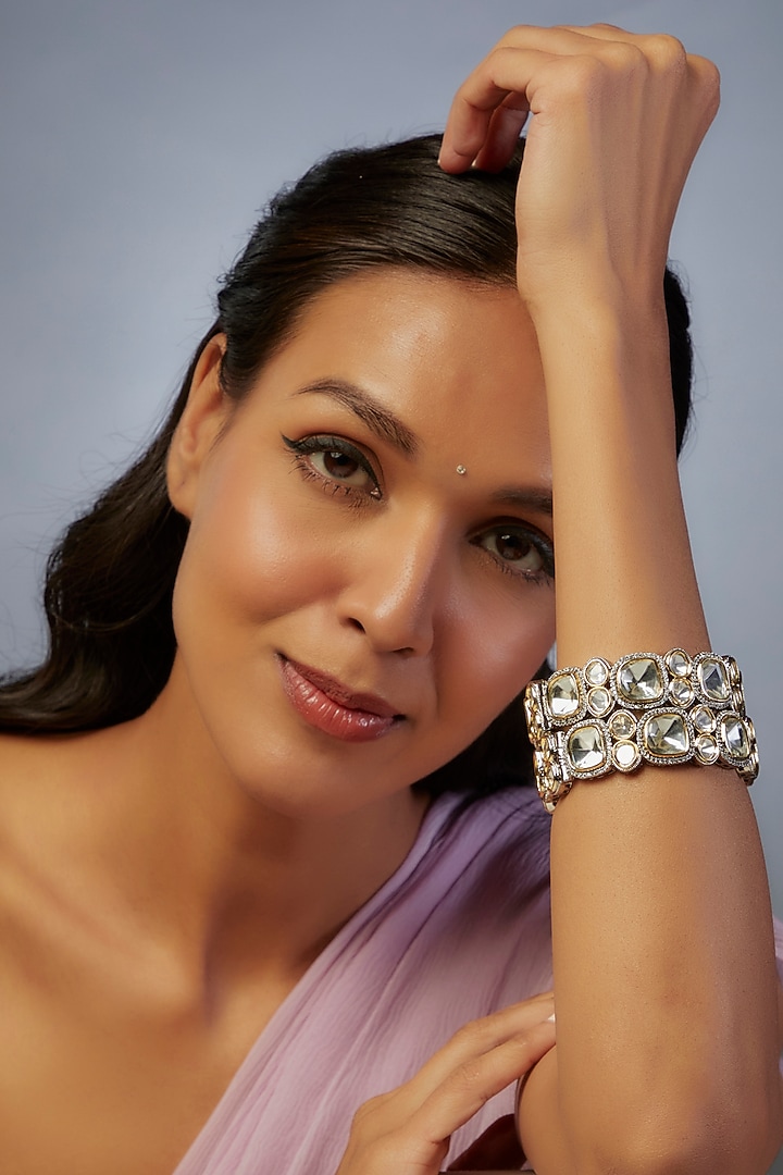 Two Tone Finish Kundan Polki Bangles (Set Of 2) by Studio6 Jewels at Pernia's Pop Up Shop