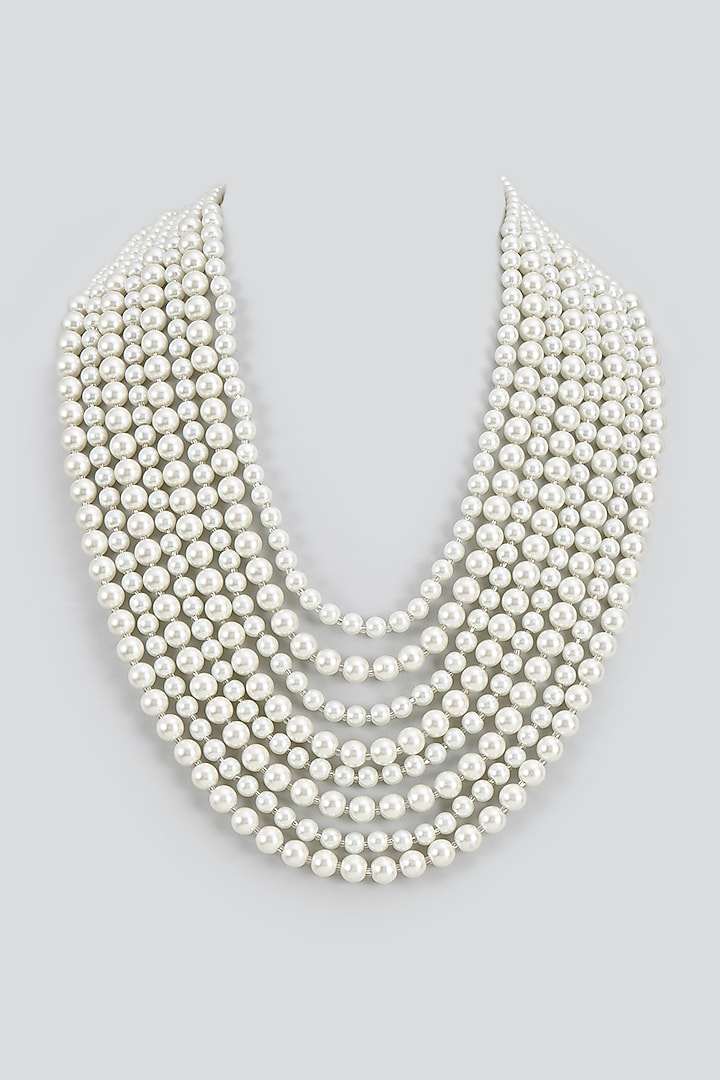 White Finish Pearl Layered Necklace by Studio6 Jewels at Pernia's Pop Up Shop