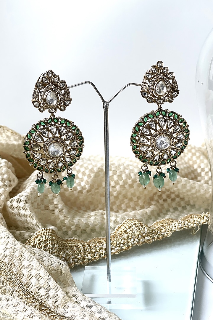 Antique Gold Finish Kundan Polki & Green Beaded Choker Necklace Set by Studio6 Jewels at Pernia's Pop Up Shop