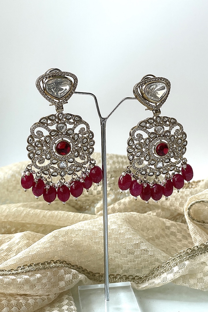 Antique Gold Finish Kundan Polki & Red Beaded Choker Necklace Set by Studio6 Jewels at Pernia's Pop Up Shop