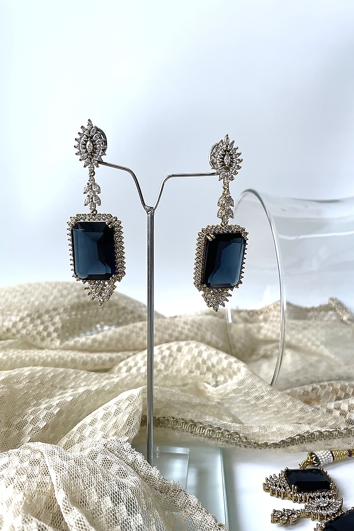 Gold Finish Zircon & Blue Stone Choker Necklace Set by Studio6 Jewels at Pernia's Pop Up Shop