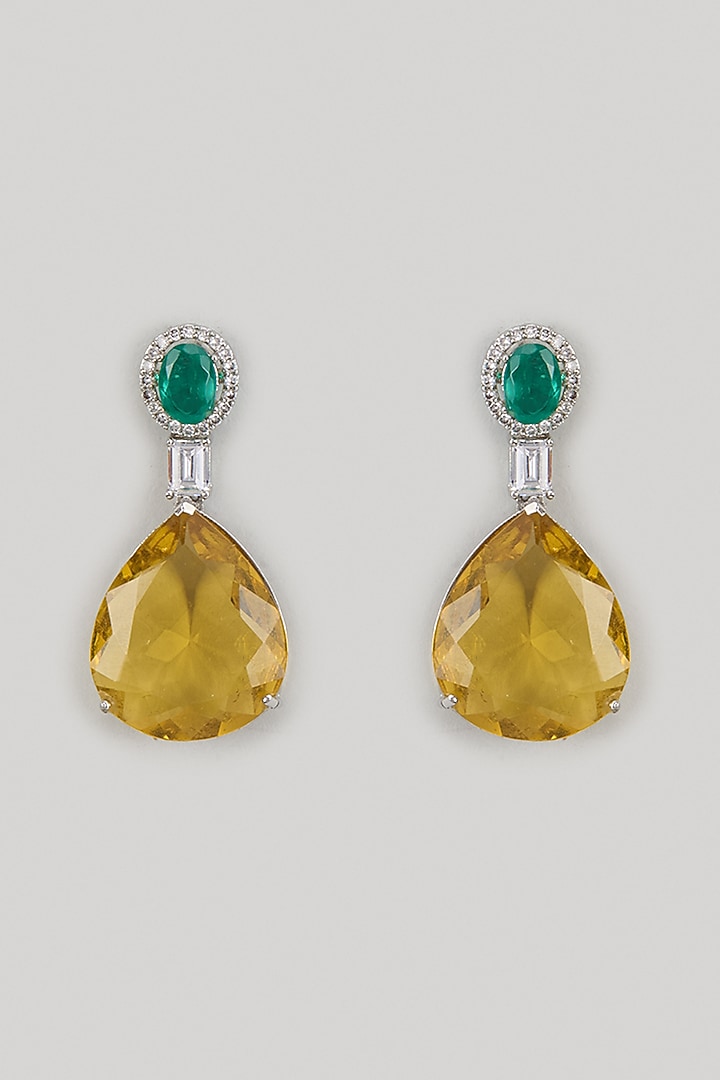 White Finish Zircon Dangler Earrings by Studio6 Jewels at Pernia's Pop Up Shop