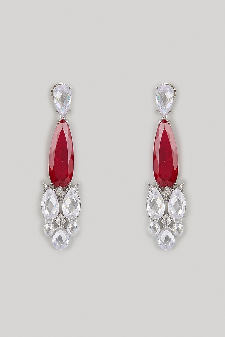 White Finish Red Zircon Dangler Earrings by Studio6 Jewels at Pernia's Pop Up Shop