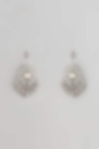 White Finish Zircon & Pearl Dangler Earrings by Studio6 Jewels