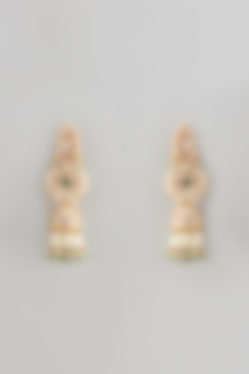 Gold Finish Kundan Polki & Pearl Dangler Earrings by Studio6 Jewels