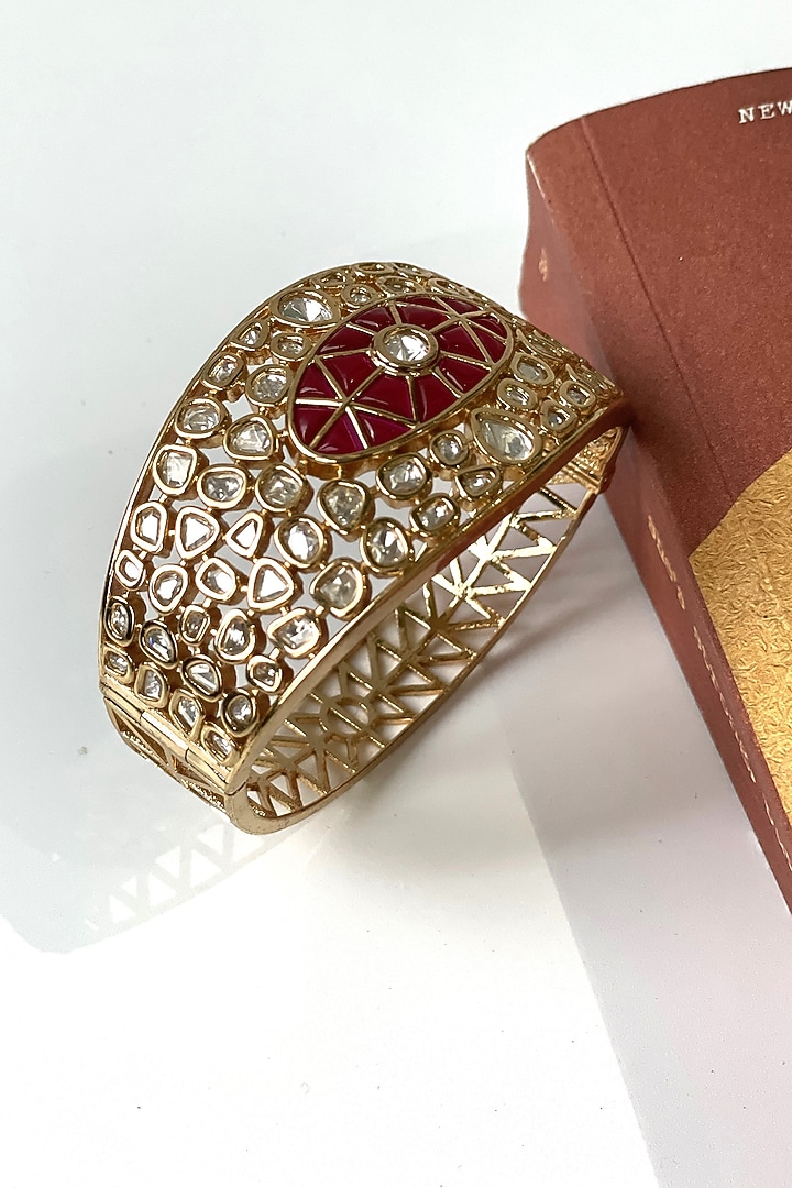 Gold Finish Kundan Polki & Red Stone Bangle by Studio6 Jewels at Pernia's Pop Up Shop