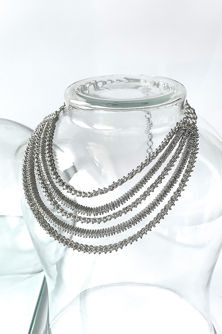 White Finish Zircon Layered Necklace by Studio6 Jewels at Pernia's Pop Up Shop