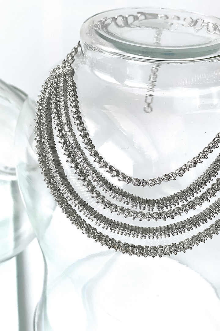 White Finish Zircon Layered Necklace by Studio6 Jewels at Pernia's Pop Up Shop