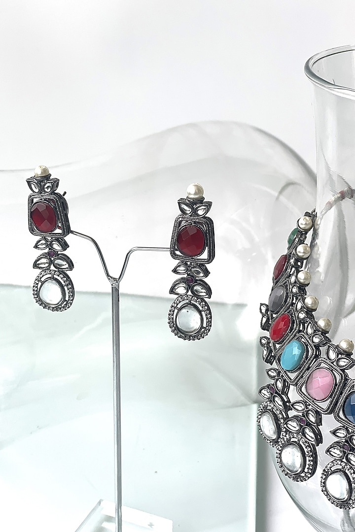 Black Rhodium Finish Kundan Polki & Multi-Colored Stone Choker Necklace Set by Studio6 Jewels at Pernia's Pop Up Shop