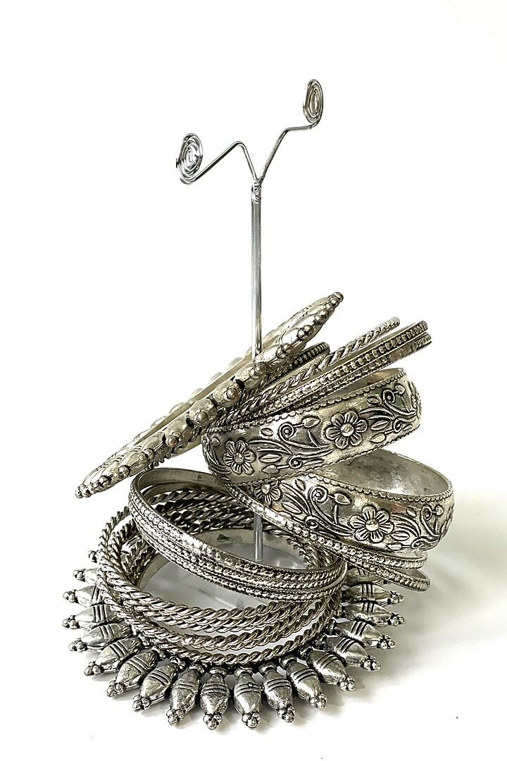 Black Rhodium Finish Oxidised German Bangles (Set Of 20) by Studio6 Jewels at Pernia's Pop Up Shop