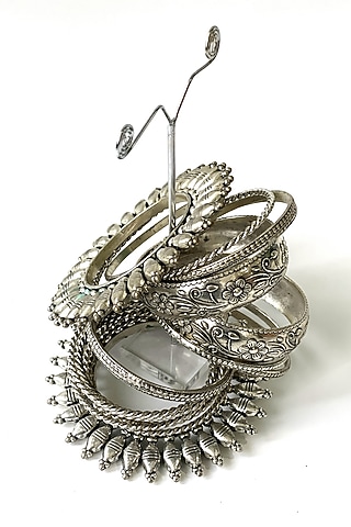 Black Rhodium Finish Oxidised German Bangles (Set Of 20) by Studio6 Jewels
