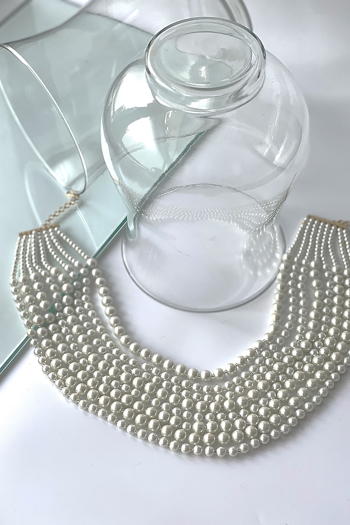 White Finish Pearl Layered Necklace by Studio6 Jewels at Pernia's Pop Up Shop