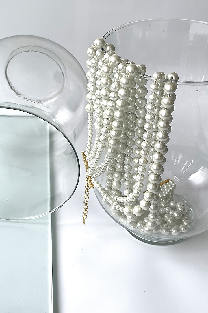 White Finish Pearl Layered Necklace by Studio6 Jewels at Pernia's Pop Up Shop