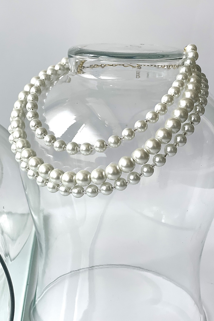 White Finish Pearl Layered Necklace by Studio6 Jewels at Pernia's Pop Up Shop