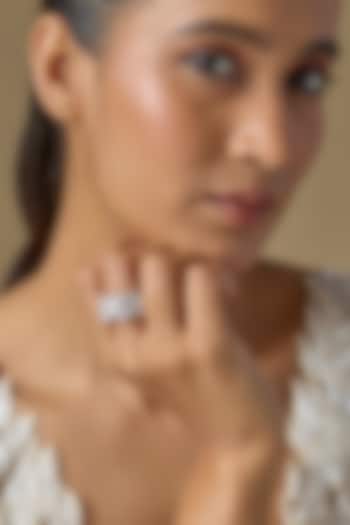 White Finish Marquise-Cut Stone & Zircon Band Ring by Studio6 Jewels at Pernia's Pop Up Shop