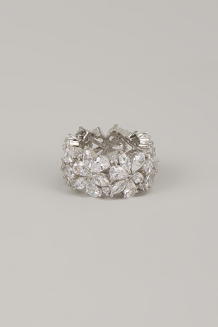 White Finish Marquise-Cut Stone & Zircon Band Ring by Studio6 Jewels at Pernia's Pop Up Shop