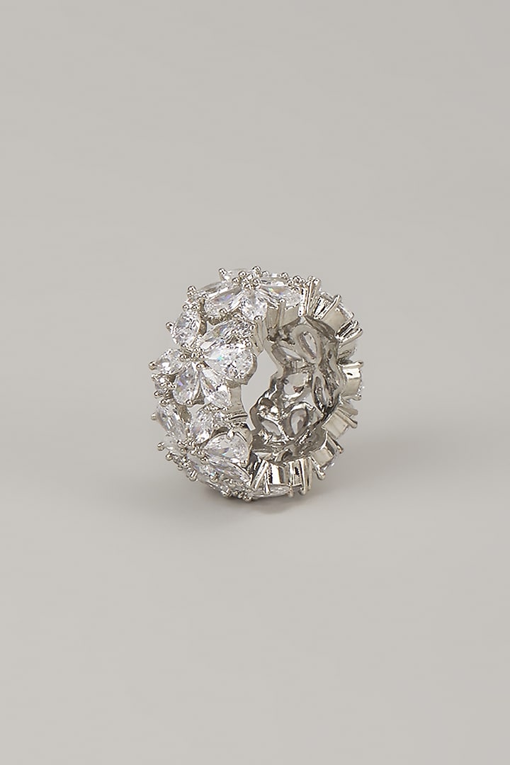 White Finish Marquise-Cut Stone & Zircon Band Ring by Studio6 Jewels at Pernia's Pop Up Shop
