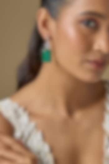 White Finish Green Zircon Dangler Earrings by Studio6 Jewels at Pernia's Pop Up Shop