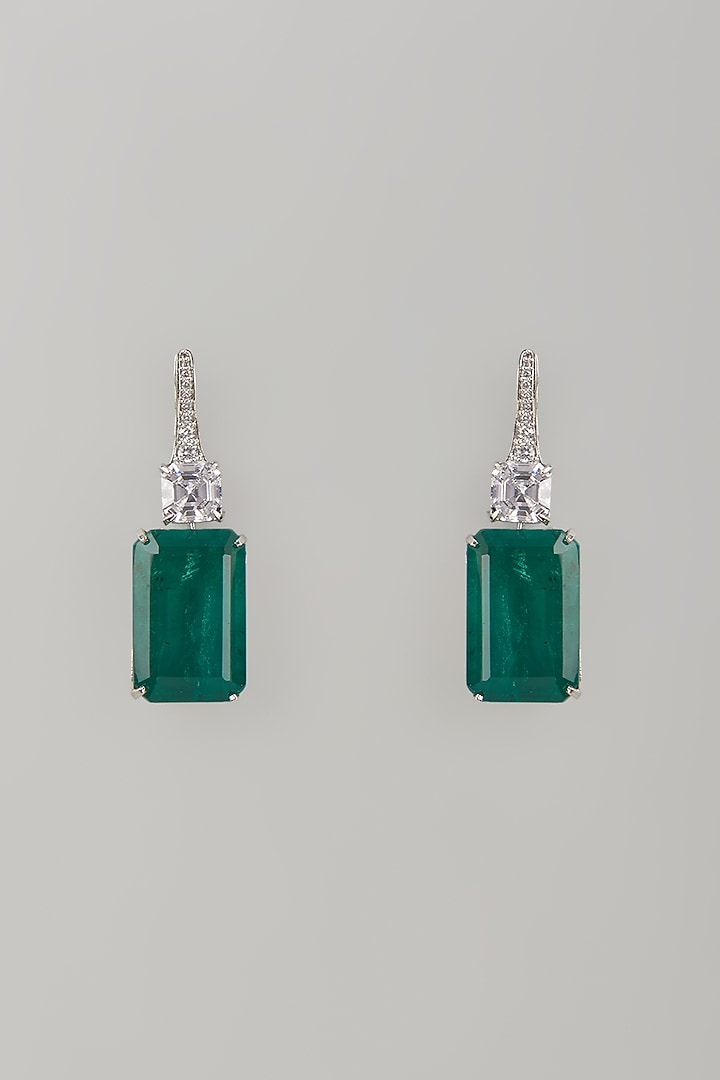 White Finish Green Zircon Dangler Earrings by Studio6 Jewels at Pernia's Pop Up Shop