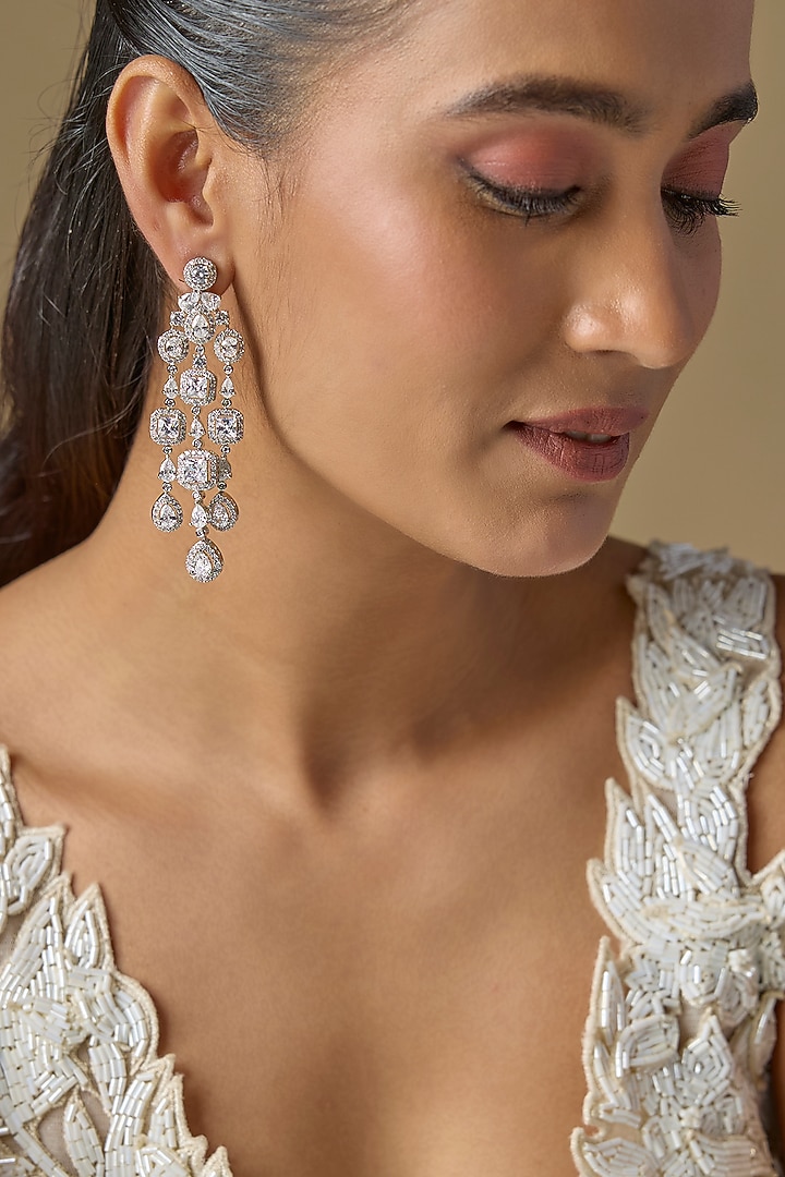 White Finish Zircon Dangler Earrings by Studio6 Jewels at Pernia's Pop Up Shop