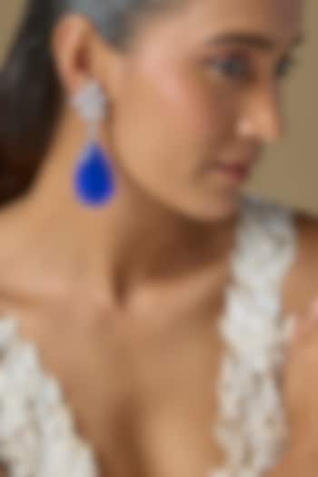 White Finish Blue Stone & Zircon Dangler Earrings by Studio6 Jewels at Pernia's Pop Up Shop
