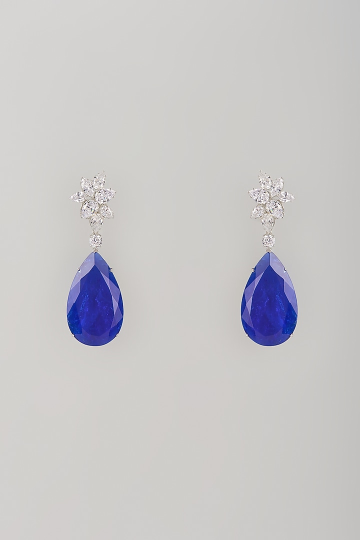 White Finish Blue Stone & Zircon Dangler Earrings by Studio6 Jewels at Pernia's Pop Up Shop