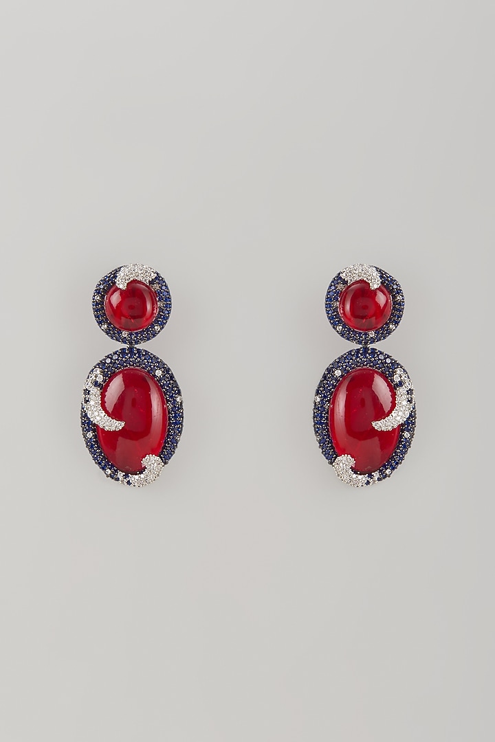 Black Rhodium Finish Red Crystal & Zircon Dangler Earrings by Studio6 Jewels at Pernia's Pop Up Shop