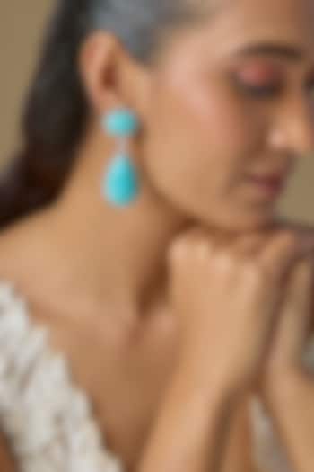 White Finish Turquoise Stone & Zircon Dangler Earrings by Studio6 Jewels at Pernia's Pop Up Shop