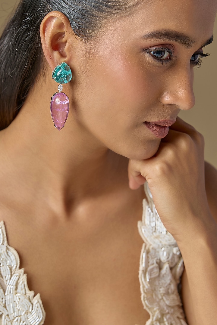 Two Tone Finish Blue & Lavender Stone Dangler Earrings by Studio6 Jewels at Pernia's Pop Up Shop
