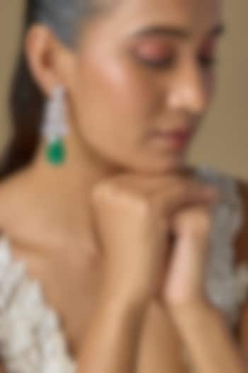 White Finish Green Stone & Zircon Dangler Earrings by Studio6 Jewels at Pernia's Pop Up Shop