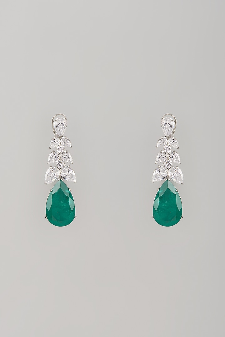 White Finish Green Stone & Zircon Dangler Earrings by Studio6 Jewels at Pernia's Pop Up Shop