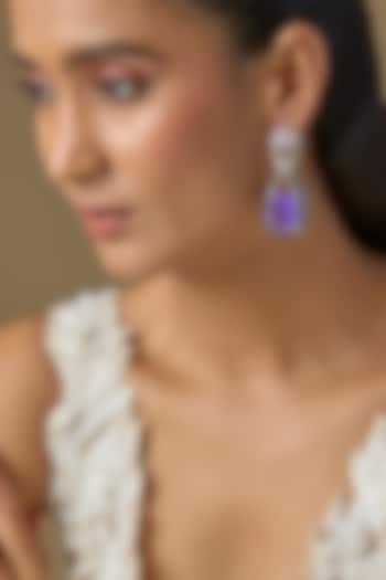 White Finish Purple Stone & Zircon Enameled Dangler Earrings by Studio6 Jewels at Pernia's Pop Up Shop